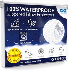 Premium Zippered Waterproof Pillow Protector - Blocks Bed Bugs, Dust Mites, & Allergens - Pillow Protectors with Zipper Queen Size - Hypoallergenic Pillow Covers (4 Pack)