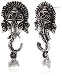 PRAANJAL Oxidized Silver Plated Ethnic Vintage Elephant Lord Ganesha Earrings for Women, Girls, Silver