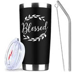 Blessed Faith and Inspirational Tumblers with Lid & Straw 20 oz | Insulated Stainless Steel Vacuum Wine Tumbler Coffee Mug | Best Christian Birthday Gifts For Women Men (Black)
