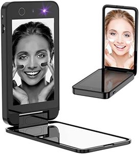 UV Camera for Sunscreen Test UV Mirror Sunscreen Camera, 4 Inch Vanity Mirror Rechargeable Compact Travel Makeup Mirror Handheld Double-Sided Pocket Mirror for Skin Protection(Dark Black)