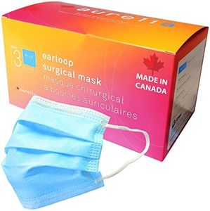 Aurelia - Level 3 Face Masks - Disposable Protective Made in Canada Mask for Adults with Earloops, 3 Ply, 50 Units/Box (Blue, 50 Pcs)