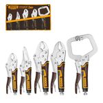 INGCO 5Pcs Locking Pliers Vice Grips Pliers Set, 7" and 10" Curved Jaw Locking Pliers, 9" Long Nose Locking Pliers, 10" Straight Jaw Pliers, 11" C-Clamp Locking Pliers Roll Up Pouch Included COS23091