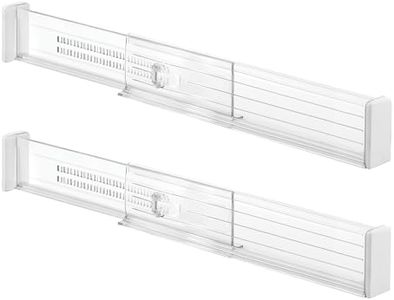 iDesign Separadores de cajones ajustables, organizador de cajones profundos de plástico, juego de 2 divisores de cajones para la cocina, transparente