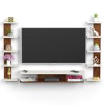 EVETO Engineered Wood TV & Set Top Box Unit Stand with with Shelves for Books & Decor Display Unit for Living Room, Office, Dining Room, Bedroom, Large (up to 50") (Brown & White)