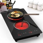 VBGK Electric Ceramic Cooktop, Built-in Radiant Electric Stove Top, 110V Ceramic Electric Stove with 2 Burners, 9 Heating Level, Timer & Kid Safety Lock, Sensor Touch Control,12 inches