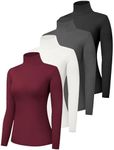 Dalavch 4 Pack Women’s Long Sleeve Turtleneck Shirts Basic Soft Slim Fit Turtle Neck Base Layer Underwear Tops Winter, Seta: 1 Black 1 Heather Grey 1 White 1 Wine, XX-Large