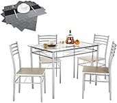 VECELO Kitchen Dining Table Sets for 4, 5 Piece Small Dinette with Chairs, Burnished Silver