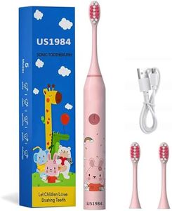 US1984 Sonic Electric Toothbrush for Kids with 5 Modes, 3 Brush Heads & Rechargeable Battery, Ultra Soft Nylon Bristles, IPX7 Waterproof, Electric Power Tooth brush (Pink)