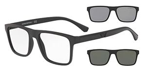 Emporio Armani Men's Ea4115 Sunglasses with Two Interchangeable Clip-ons, Matte Black/Clear/Light Grey/Dark Grey, 54 mm