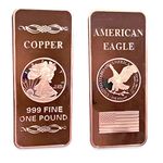 1 LB .999 Pure American Metal Walking Liberty Eagle BAR Copper Pound Paperweight Pure Element CU Chemistry