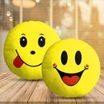 BMRGIFTS Velvet Soft Plush Smiley Cushion Emoji Pillow Gift for Friends, Boyfriend, Girlfriend, BFF Gifts, 30 X 30 Cm - Set of 2, Yellow Design3