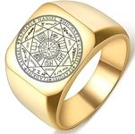 THE MEN THING 7PROTECT - Titanium Steel Ring | The Seals of The Seven Archangels Protection for Mens (Gold Toned Size : 20)