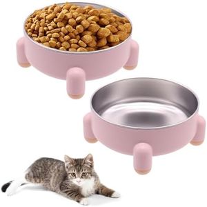 2-Pack Pink Stainless Steel Cat & Dog Bowls - Raised Non-Slip Design, Neck-Friendly, Tilted Spill-Proof, 3 Cup/24 oz Each, Durable, Dishwasher Safe, Modern Nordic Style