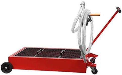 CHEINAUTO 20 Gallon Oil Drain Pan, Oil Drain Tank Foldable 76L Low Profile Oil Drain Pan, Large Capacity Oil Change Pan, with Pump, Hose, Swivel Casters Wheels Red