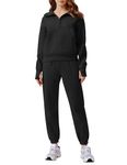 PINSPARK 2 Piece Sets for Women Oversized Sweatsuits Jogger Sweatpants Half Zip Pullover 2024 Fall Airport Outfits,Black X-Large