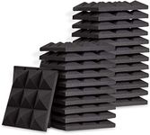 Sonic Acoustics 2" X 12" X 12" Acoustic Foam Panels, Pyramid Recording Studio Wedge Tiles, Sound Panels, Sound Absorbing Panel, Soundproofing Isolation Treatment for Walls (24 Pack, Black)