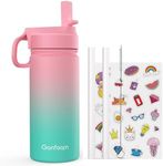 Kids Water Bottle, 16oz Kids Water Bottle with Stickers for School, insulated Stainless Steel Straw Cup, Gifts for Boys(Pink/Green)