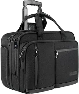 VANKEAN 17.3 Inch Rolling Laptop Bag for Men, Stylish Carry on Briefcase Laptop Case Water-Proof Overnight Rolling Computer Bag with RFID Pockets Laptop Bags for Travel/Work/School-Black