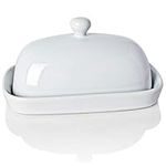 SWEEJAR Ceramics Butter Dish with Lid, Butter Keeper Container, East/West Coast Butter, 7 inches (White)