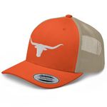 RIVEMUG Texas Western Trucker Hat Longhorn Country Hat Rodeo Cowboy Farm Ranch Embroidered Snapback Baseball Cap Men Women, Rustic Orange/ Khaki, One Size