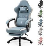 Dowinx Gaming Chair Fabric with Pocket Spring Cushion, Massage Gaming Chair with Footrest, Ergonomic PC Chair, Gamer Chair, Office Chair, 150 kg Load Capacity, Blue