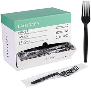 Laojbaba Plastic Fork Disposable Individually Wrapped/Packaged Black 7-Inch Commercial Take Away Super Hard Mass Heavy Forks 100 PCS