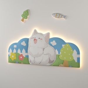 aoohxzr Queen headboard Kids LED Illuminated, Simple Peel and Stick headboard Lighted,Curved Self Adhesive Upholstered,Kids Bedroom only Cat Shape headboard for,DIY Girls Boys Cute headboard.