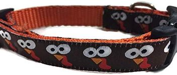 Thanksgiving Dog Collar, Caninedesign, Autumn, Fall, Turkey, 1 inch Wide, Adjustable, Nylon, Medium Large (Turkey Faces, 5/8", 9-13")