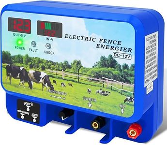 15.5J Electric Fence Charger, 15.5 Joules 600 Acres, AC DC 2 in 1 Powered Supply, Input 12V Output 12KV, with Display Remote and Alarm, Keep Out Predators, Contain Cattle Cow and Livestock