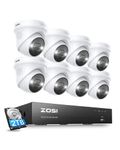 ZOSI 4K POE CCTV Security Camera System,8pcs 4K POE Camera with AI Person Vehicle Detection, 8 Ports 16CH 8MP NVR with 2TB HDD for 24/7 Recording,Color Night Vision, Sound Light Alarm, Two-Way Audio