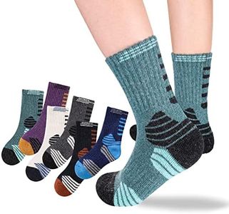 Kids Hiking Walking Socks, Boys Girls Toddlers Merino Wool Warm Socks,Wicking Cushion Crew Socks (6 Pairs B, 4-8 Years)