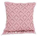 Kaahira Luxurious Macrame Knitted Cushion Cover 16 inch x 16 inch | Throw Pillow Cover with Abstract Pattern [Pink, 16x16 inches, 1 Pcs]