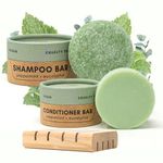 Zero Waste MVMT Shampoo & Conditioner Bar Set, Peppermint + Eucalyptus | With Travel Container and Cedar Tray | Natural Salon Quality Shampoo, Zero Waste & Plastic Free