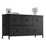 Furmax Dresser for Bedroom with 5 Drawers, Wide Chest of Drawers, Fabric Closet Dresser, Clothing Storage Organizer Unit with Fabric Bins, for Closet, TV Stand, Living Room, Hallway, Black