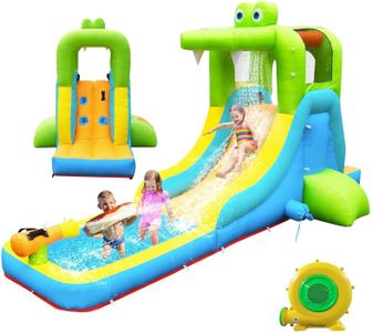 NBSPORT Inflatable Water Slide - Crocodile Theme Bounce House Water Park with Blower, Climbing Wall, Splash Pool, Water Cannon, Blow up Toddler Waterslide for Kids and Adults Backyard, Green