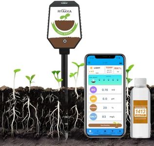 RYAKKA 8-in-1 Bluetooth Soil Tester – Smart Soil Monitor with App Control for pH, EC, Moisture, Fertility, Salinity, Humidity, Temperature, and Sunlight