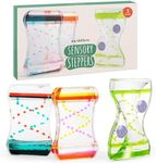 THE TWIDDLERS - 3 Liquid Motion Timers Hourglasses - 14cm, Stepping Designs - Calming Kids Sensory Toys for Stress Relief, Visual Bubble Lava Fidget Toys for Birthday, Autism, Relaxation