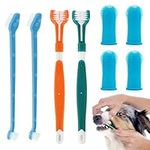 Dog Toothbrush Set, 2 Pack Triple Heads Dog Toothbrushes with 4 Pet Finger Toothbrushes, 2 Dual-Dead Toothbrush, Multi-Angle Dental Teeth Cleaning Products for Small Medium, and Large Pets