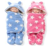 BRANDONN Baby Blankets New Born Combo Pack of Super Soft Baby Wrapper Baby Sleeping Bag for Baby Boys, Baby Girls, Babies (76cm x 70cm, 0-6 Months, Fleece, skin friendly, St