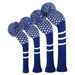 Scott Edward Knit Golf Wood HeadCovers, Set of 4, Fit Driver (460CC) Fairways hybrid/UT, Soft and Thick, Eyes-catching, Blue White Reticulated