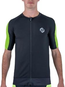 SLS3 Tri Top Men - Short Sleeves Mens Triathlon Top - Mens Triathlon Shirt - Triathlon Men Singlet - Aero FX Triathlon Shirts Men, Back Pocket (Green Splash, Small)