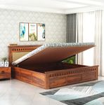 GHROYAL Sheesham Wood King Size Bed with Hydraulic Storage Wooden Double Bed Cot Palang for Bedroom Living Room Home and Hotels (Cream and Honey) | 1 Year Warranty