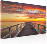 Tomuu Erissa Large Bedroom Wall Art - Canvas Wall Paintings for Living Room | Large Wall Pictures for Living Room with Beautiful Ocean Sunrise Pier Scene | Premium Decor | 100x50cm