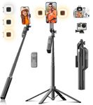 Funxee Selfie Stick Phone Tripod - 71 inch Tall Cell Phone Holder with Detachable Wireless Remote and 2 LED Lights for Recording, Video and Picture, Phone Stand for iPhone, Android, Camera & Gopro