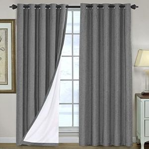 100% Blackout Curtains for Bedroom/Living Textured Linen Look Thermal Insulated Blockout Window Curtain Draperies with White Backing (Sold Pair, Each Piece W168cm x D229cm, Grey)