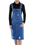 ANNA-KACI Junior Womens Distressed Denim Adjustable Strap Overall Dress, Blue, X-Large