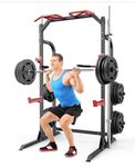 SunHome Power Cage Squat Rack, Multi-Functional Power Rack with J-Hooks, Dip Handles, Weight Plate and Olympic Bar Storage Home Gym