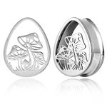 LADEMAYH 2PCS Mushroom Ear Plugs Gauges for Women Teardrop Tunnels Gauges Earrings for Party 8mm-25mm Rainbow Surgical Steel Piercing Body Jewelry, 10mm=00g, Stainless Steel, no gemstone