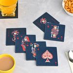 Giftkyade Gkd Coaster Set of 6 Unique Wooden Coasters with Proper Coaster Stand Designer Coaster Set Fit for Tea Cups, Coffee Mugs and Glasses (Square 3.8 X 3.8 Inch) (Playing Cards Dark)