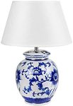 Lexi Lighting Anthea Table Lamp, Ceramic Base, White Classic Empire Shade, E27, Classic Oriental Botanical Blue Floral Pattern, Aesthetic Home Décor for Living Room or Lounge Room with Oriental Theme